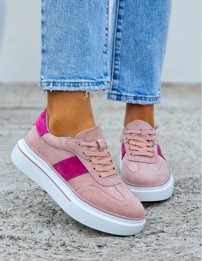 Premium Różowe Skórzane Sportowe Półbuty Trampki Peach