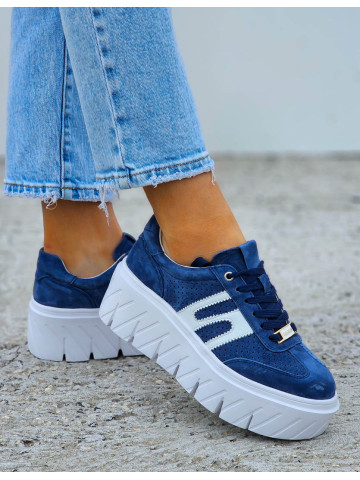 Premium Skórzane Sportowe Półbuty Granatowe Soella