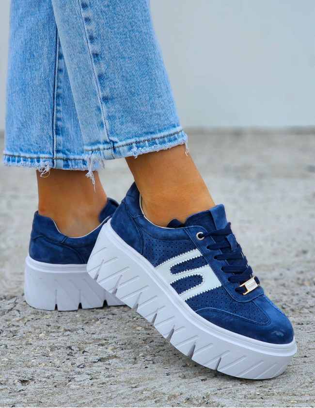 Premium Skórzane Sportowe Półbuty Granatowe Soella