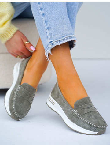 Premium Skórzane Półbuty Mokasyny Wygodne Zielone