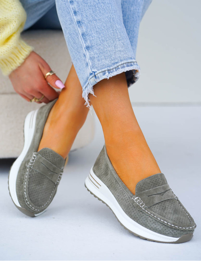 Premium Skórzane Półbuty Mokasyny Wygodne Zielone