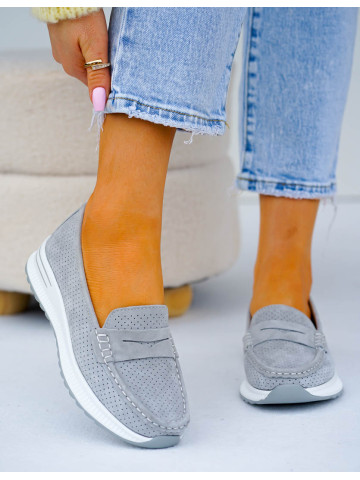 Premium Skórzane Półbuty Mokasyny Wygodne Szare