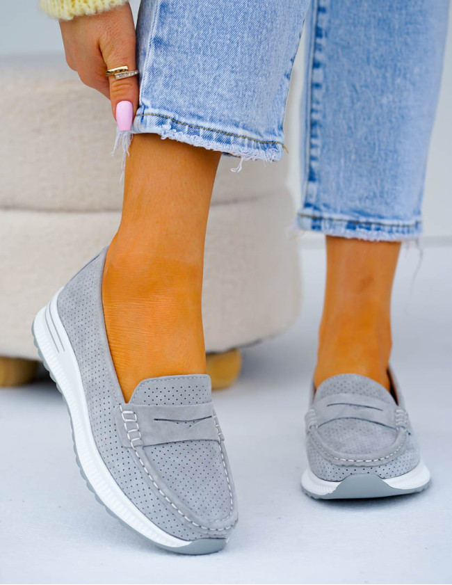 Premium Skórzane Półbuty Mokasyny Wygodne Szare