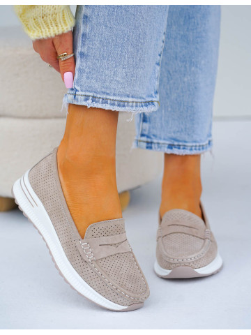 Premium Skórzane Półbuty Mokasyny Wygodne Beżowe