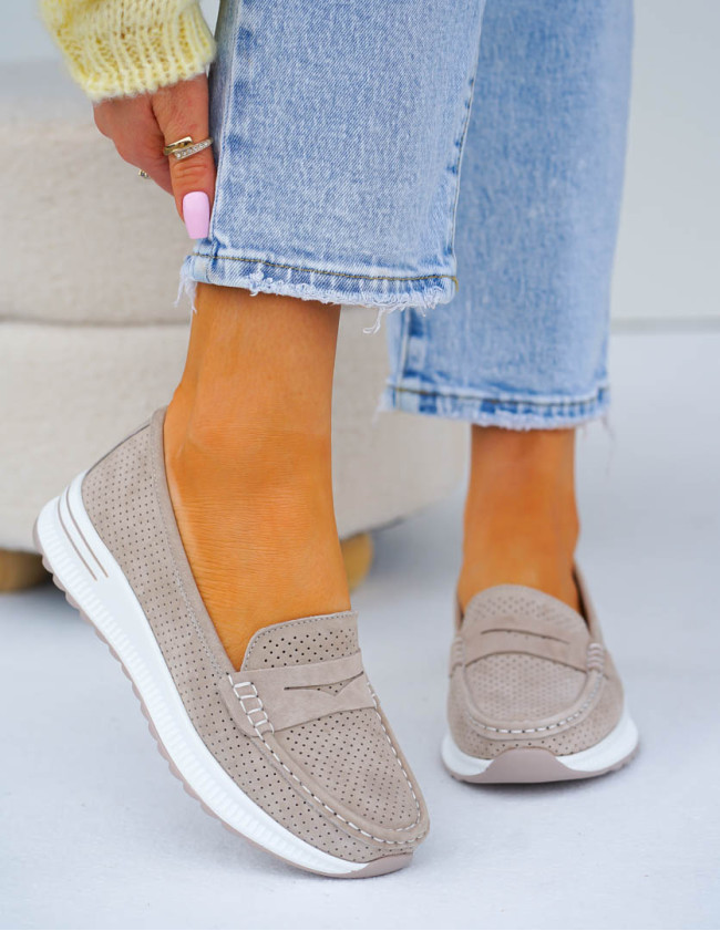 Premium Skórzane Półbuty Mokasyny Wygodne Beżowe