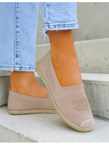 Beżowe Elastyczne Lekkie Espadryle Damskie Chanells Beżowe Elastyczne Lekkie Espadryle Damskie Chanells