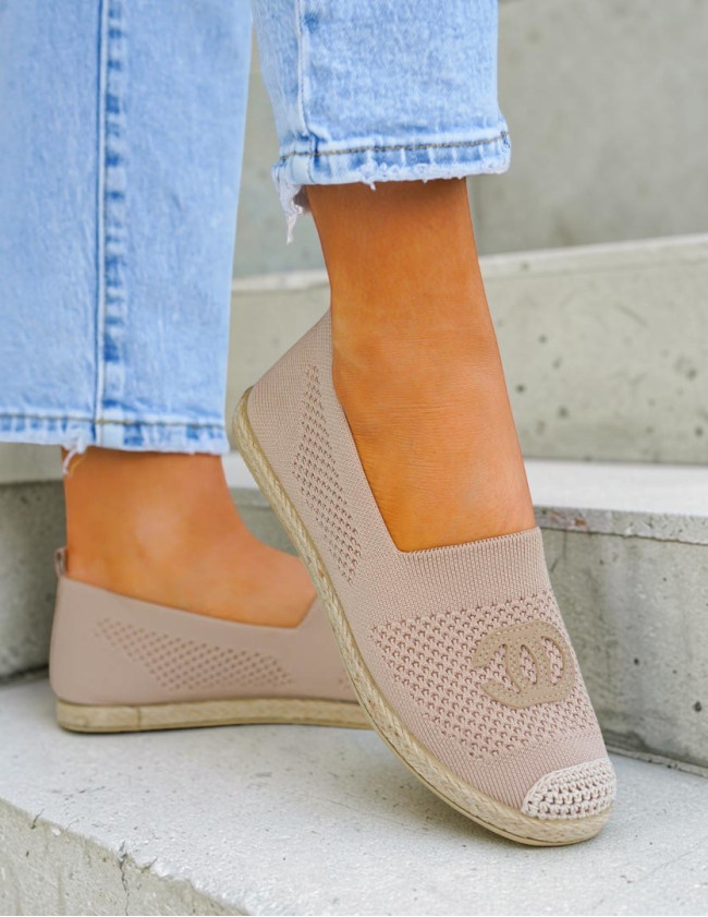 Beżowe Elastyczne Lekkie Espadryle Damskie Chanells Beżowe Elastyczne Lekkie Espadryle Damskie Chanells