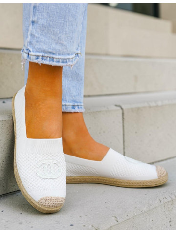 Białe Elastyczne Lekkie Espadryle Damskie Chanells Białe Elastyczne Lekkie Espadryle Damskie Chanells