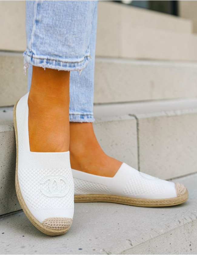 Białe Elastyczne Lekkie Espadryle Damskie Chanells Białe Elastyczne Lekkie Espadryle Damskie Chanells