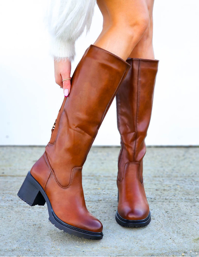 Klasyczne Brązowe Kozaki Na Klocku Mellis Klasyczne Brązowe Kozaki Na Klocku Mellis