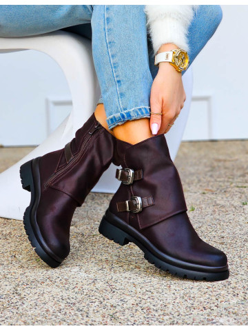 Czekoladowe Skórzane Botki Na Platformie Wywinięta Cholewka Czekoladowe Skórzane Botki Na Platformie Wywinięta Cholewka