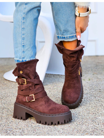 Czekoladowe Zamszowe Botki Na Platformie Army Czekoladowe Zamszowe Botki Na Platformie Army