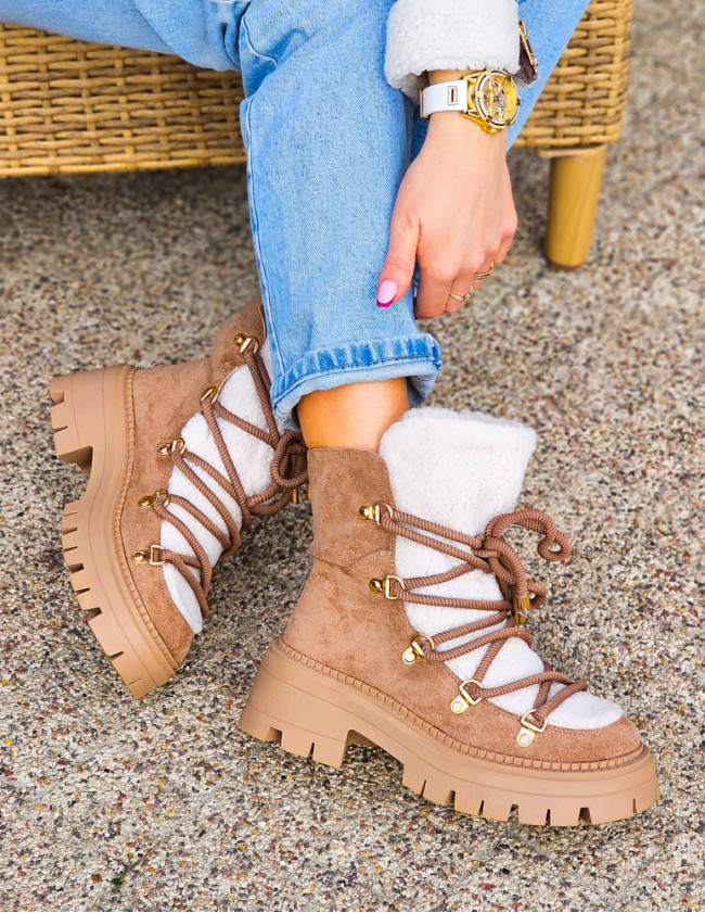 Zimowe Botki Damskie z Kożuszkiem Śniegowce Snow