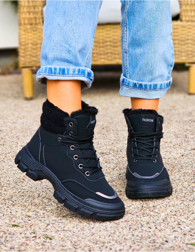 Sportowe Zimowe Botki Damskie Śniegowce Terex Black