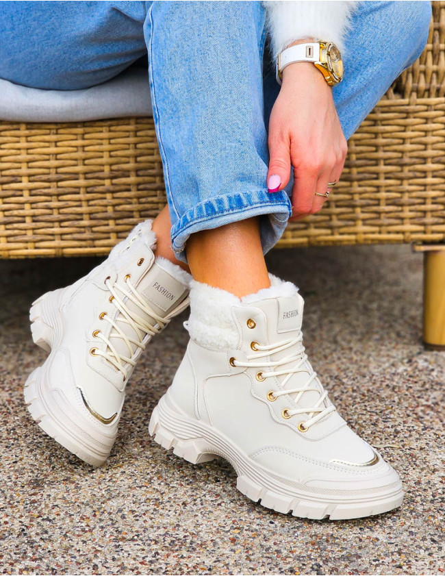 Sportowe Zimowe Botki Damskie Śniegowce Tarex Beige