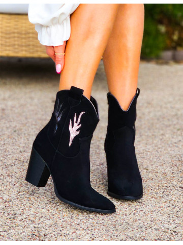 Czarne Zamszowe Botki Na Obcasie Sintra