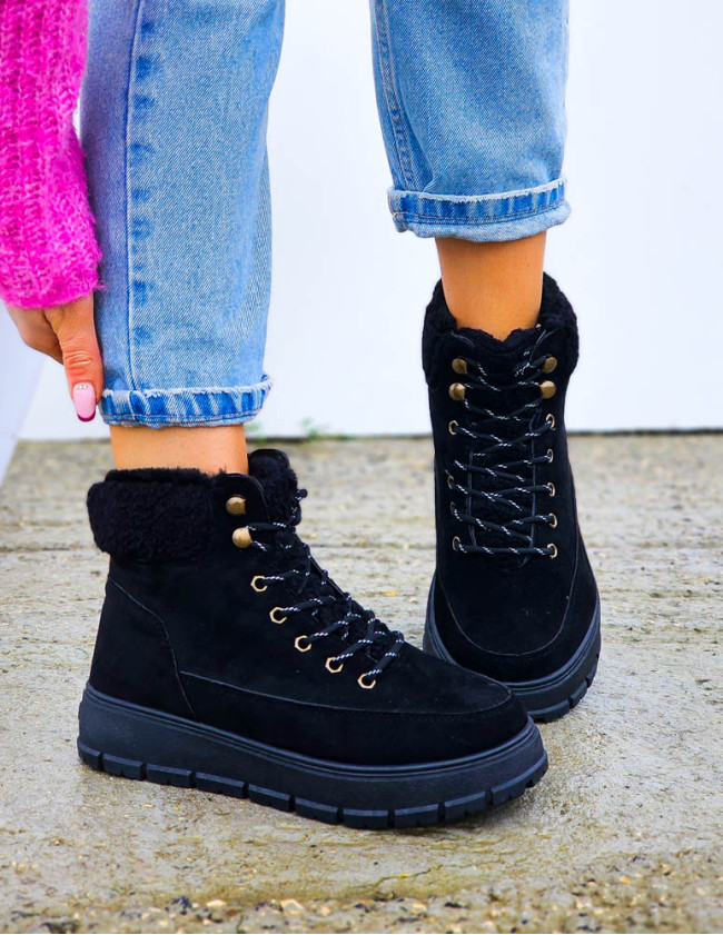 Czarne Sportowe Zimowe Botki Damskie Śniegowce Cold Czarne Sportowe Zimowe Botki Damskie Śniegowce Cold