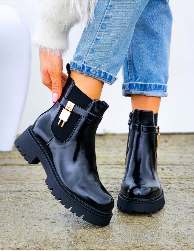 Klasyczne Botki Lakierowane Workery Mirror Klasyczne Botki Lakierowane Workery Mirror