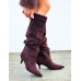Czekoladowe Kozaki Na Niskiej Szpilce z Marszczoną Cholewką Czekoladowe Kozaki Na Niskiej Szpilce z Marszczoną Cholewką