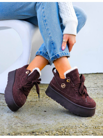 Czekoladowe Buty Sportowe Botki z Kożuszkiem Czekoladowe Buty Sportowe Botki z Kożuszkiem