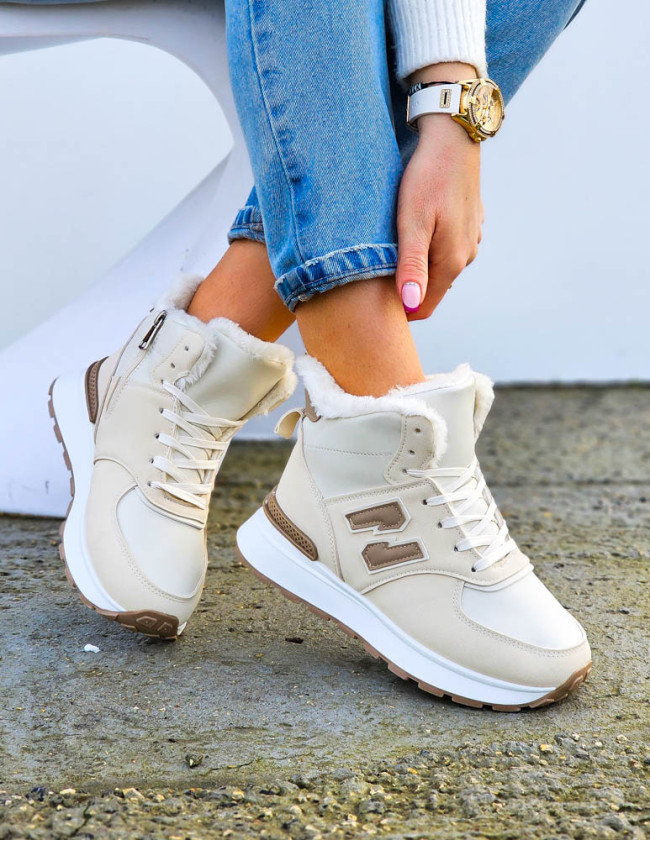 Sportowe Buty Zimowe Trapery Ocieplane Botki New Blanced Beige Sportowe Buty Zimowe Trapery Ocieplane Botki New Blanced Beige