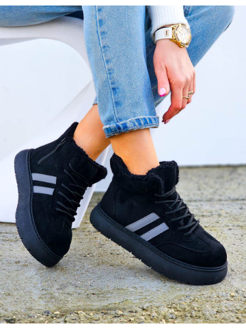 Czarne Sportowe Zimowe Botki Damskie Ocieplane Ads Czarne Sportowe Zimowe Botki Damskie Ocieplane Ads