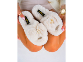 Beżowe Klapki Kapcie Po Domu z Futerkiem Gold Bear Beżowe Klapki Kapcie Po Domu z Futerkiem Gold Bear