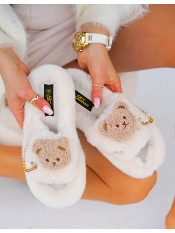 Klapki Kapcie Po Domu z Futerkiem Teddy Beżowe Klapki Kapcie Po Domu z Futerkiem Teddy Beżowe