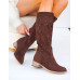 Czekoladowe Zamszowe Ażurowe Kozaki Kowbojki Anabell