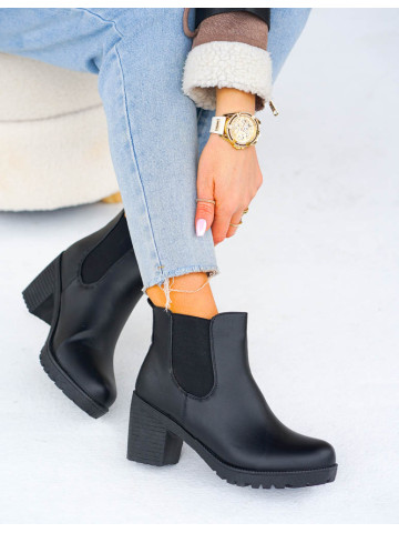 Czarne Botki Blogerki Damskie Na Obcasie Z Gumą