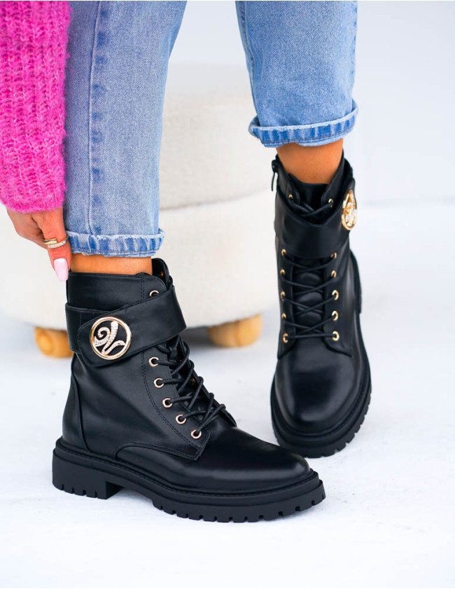 Botki Damskie Buty Zimowe Ocieplane Oficerki Ze Skóry Noel