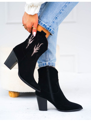 Czarne Zamszowe Botki Na Obcasie Palermo Czarne Zamszowe Botki Na Obcasie Palermo