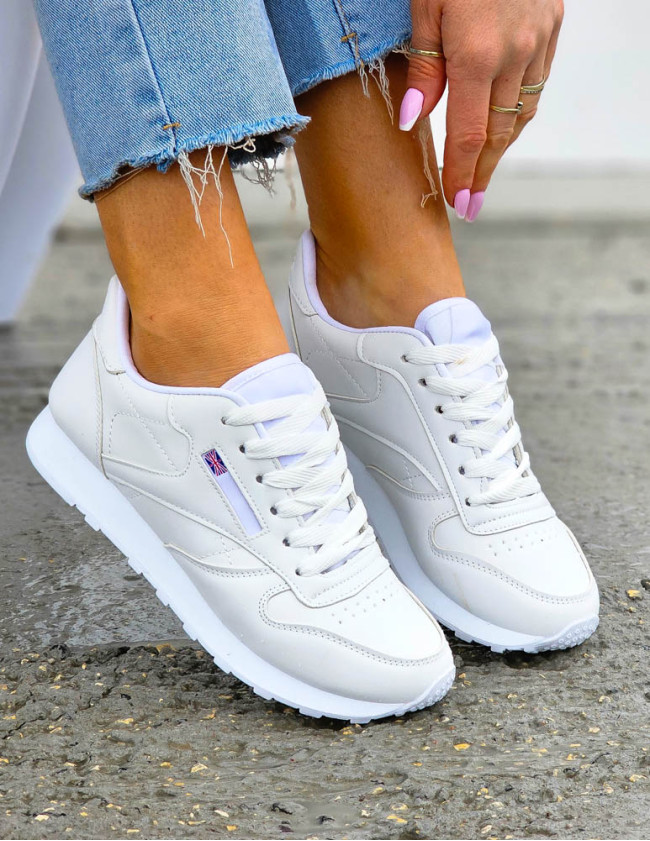 Białe Klasyczne Buty Sportowe Skórzane Rebel