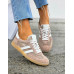 Premium  Buty Sportowe Trampki Ze Skóry Naturalnej Samby Beige
