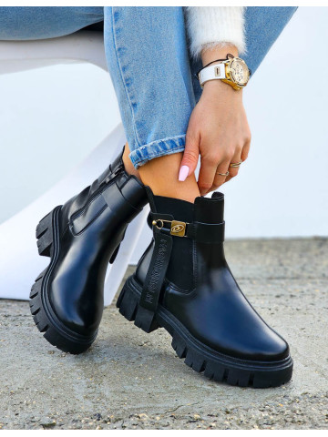 Botki Damskie Oficerki Ze Skóry Na Grubej Podeszwie FashionSlim Botki Damskie Oficerki Ze Skóry Na Grubej Podeszwie FashionSlim