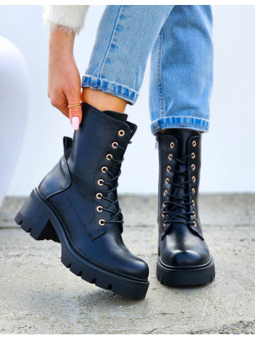 Botki Damskie Ocieplane Zimowe Oficerki Ze Skóry Na Klocku Star Botki Damskie Ocieplane Zimowe Oficerki Ze Skóry Na Klocku Star