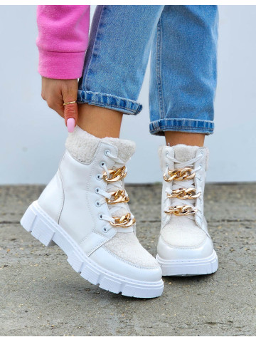 Trapery Ocieplane Botki Śniegowce Sportowe Białe Trapery Ocieplane Botki Śniegowce Sportowe Białe