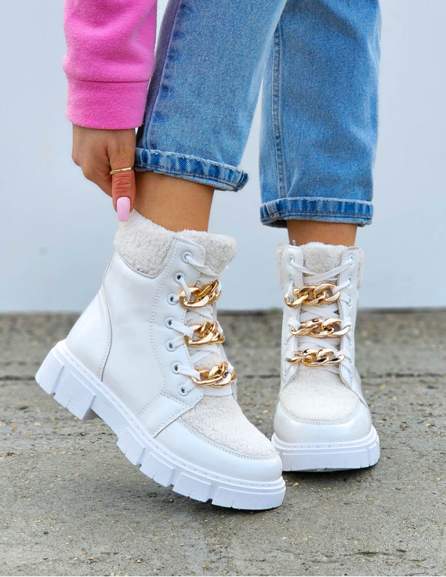 Trapery Ocieplane Botki Śniegowce Sportowe Białe Trapery Ocieplane Botki Śniegowce Sportowe Białe