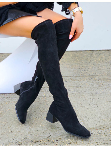 Czarne Kozaki Na Klocku Muszkieterki Za Kolano Elastyczne