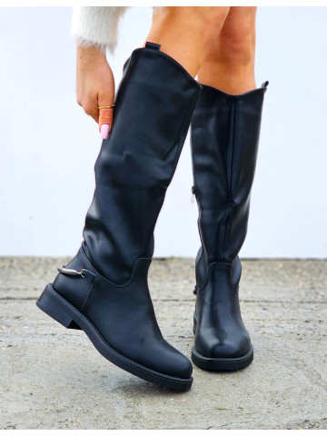 Czarne Skórzane Kozaki Oficerki Massimo Black