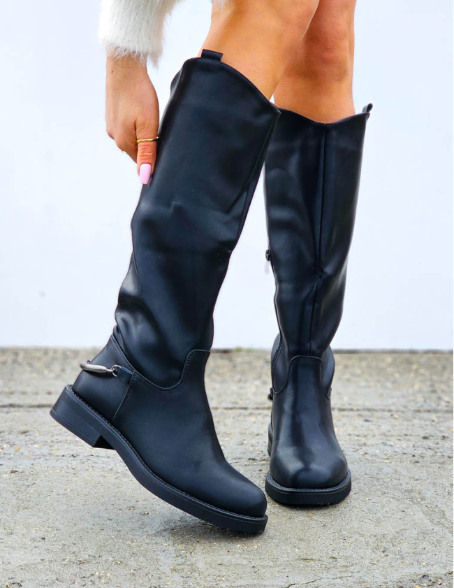 Czarne Skórzane Kozaki Oficerki Massimo Black