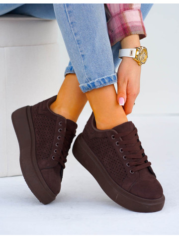 Czekoladowe Ażurowe Trampki Na Wysokiej Podeszwie Ze Skóry Asos