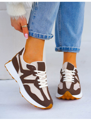 Beżowo-Czekoladowe Sneakersy Buty Sportowe New Bancy