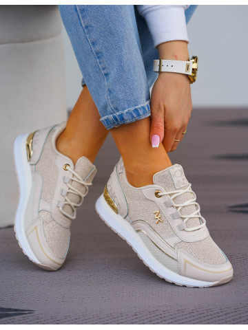 Beżowe Buty Sportowe Sneakersy Na Platformie MK Shine