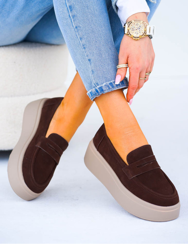 Premium Półbuty Na Grubej Podeszwie Czekoladowe She