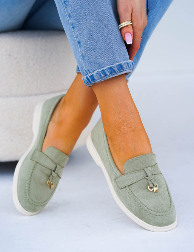 Baleriny Mokasyny Na Płaskiej Podeszwie Hariet Pistacja