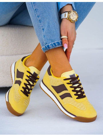Żółto-Czekoladowe Buty Sportowe Damskie News Żółto-Czekoladowe Buty Sportowe Damskie News