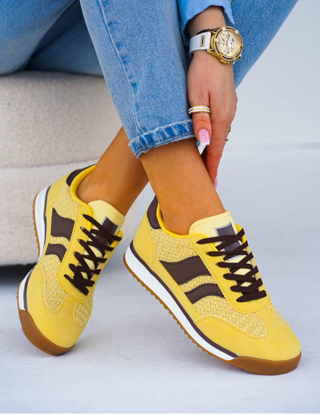 Żółto-Czekoladowe Buty Sportowe Damskie News Żółto-Czekoladowe Buty Sportowe Damskie News