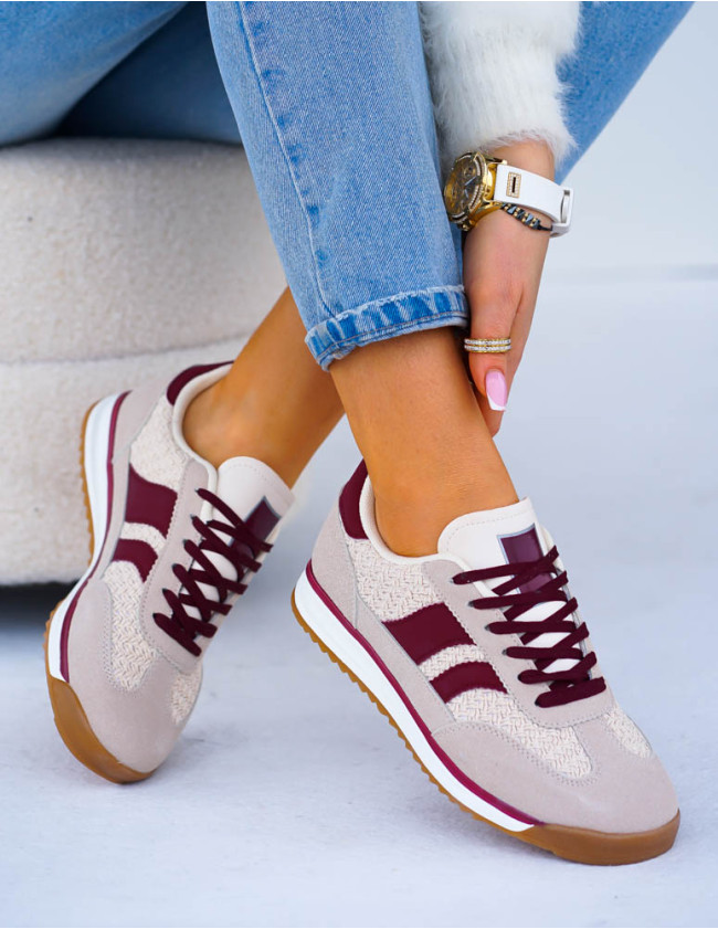 Beżowo-Bordowe Buty Sportowe Damskie News Beżowo-Bordowe Buty Sportowe Damskie News