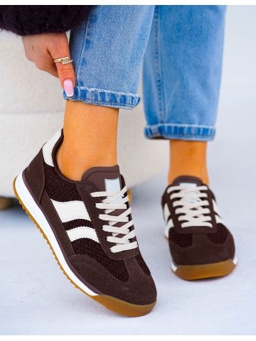 Czekoladowo-Beżowe Buty Sportowe Damskie News